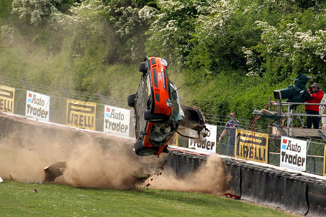CRASH OF THE DAY: Porsche jumps the catch fencing at Thruxton