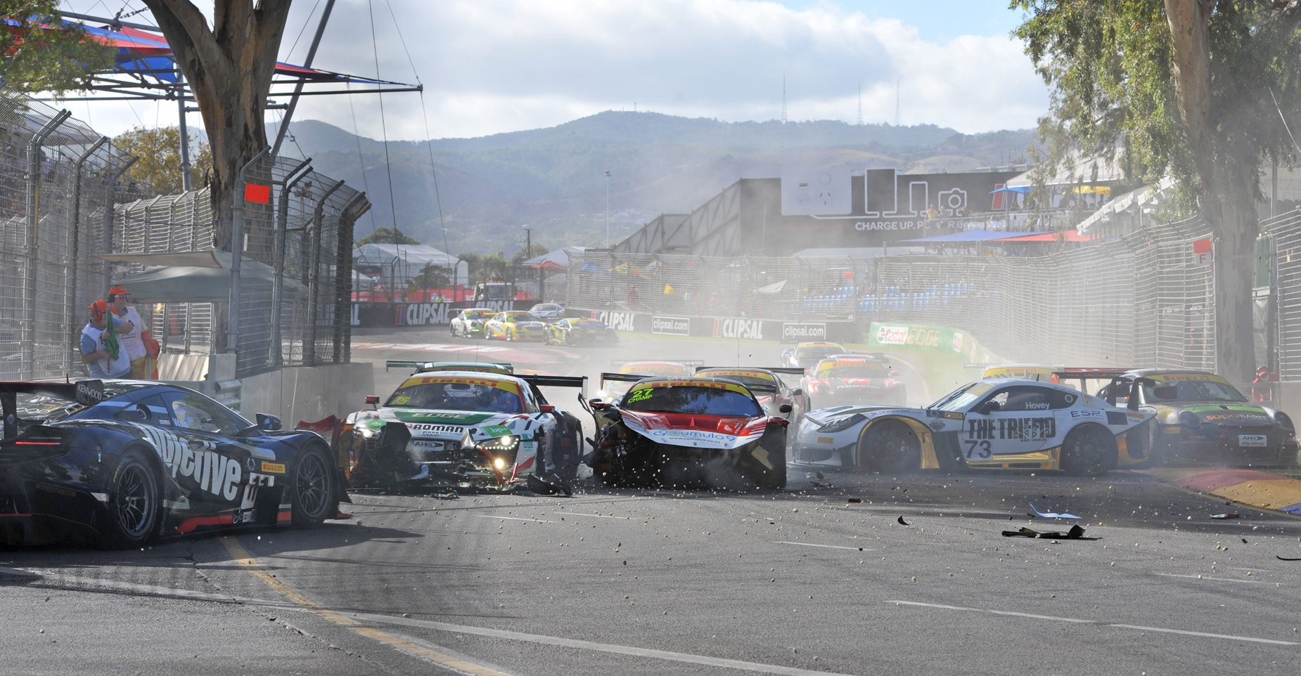 CRASH OF THE WEEK: Paul Kelly escapes Ferrari wreck at the Clipsal 500