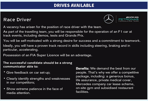 Mercedes post cheeky Autosport job listing for vacant Rosberg seat
